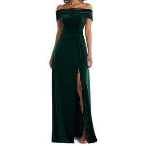 Women’s After Six emerald green lux velvet off shoulder side slit ball gown sz 6